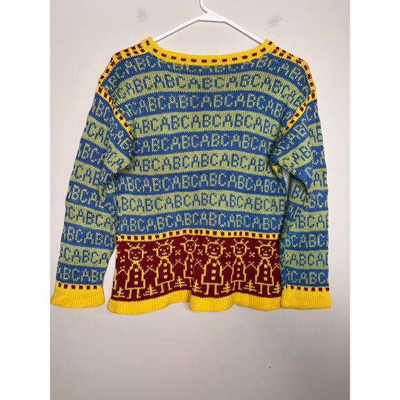1990s Dale of Norway Hand Knit ABC School Days Artsy Kidcore Kids Sweater XL - Picture 3 of 3
